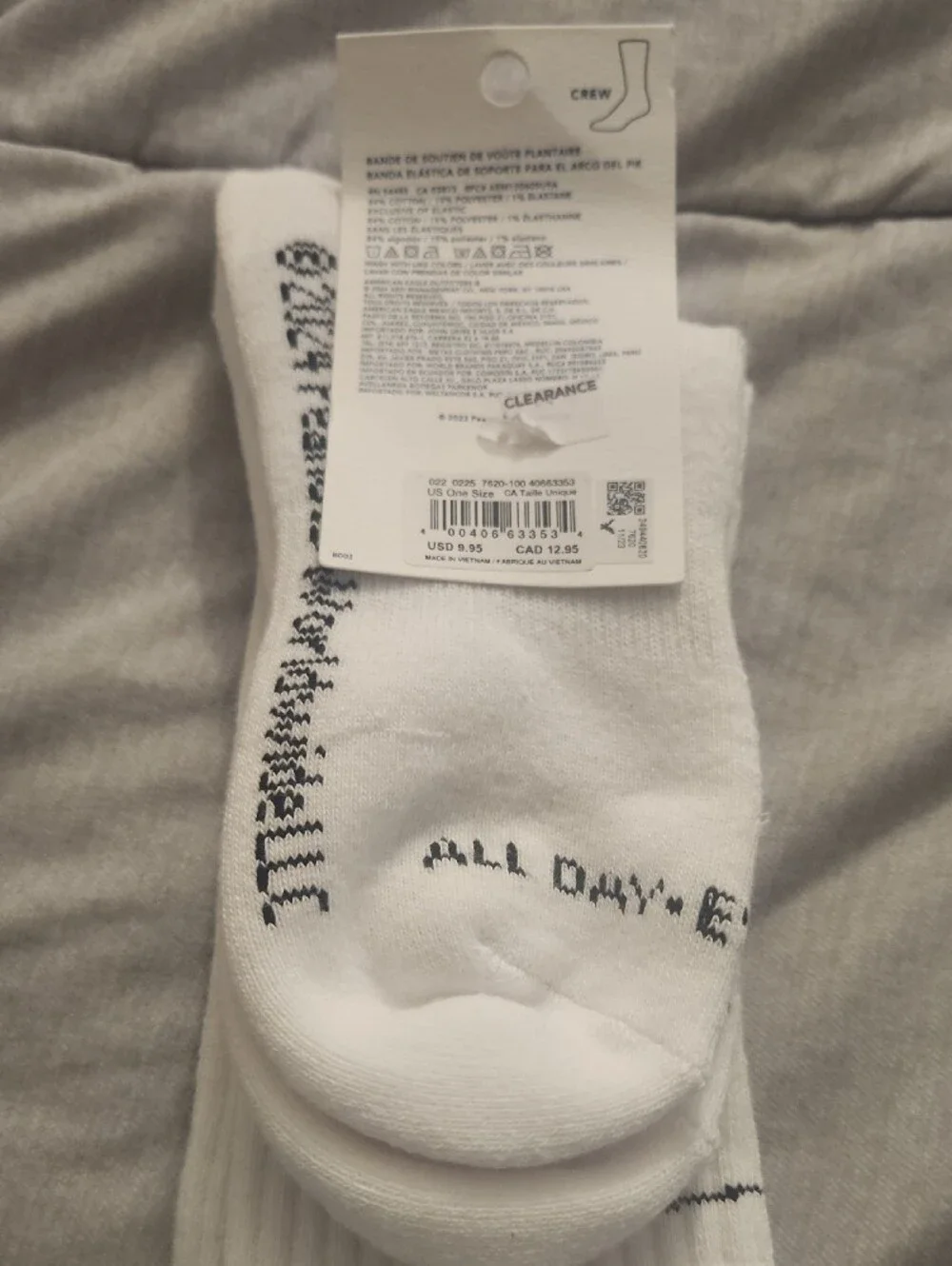 American Eagle Outfitters White Crew Socks with Orange Hat Snoopy Design